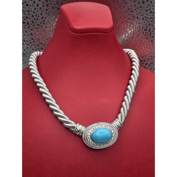Judith Ripka 925 Silver Turquoise Pendant Magnetic Clasp Necklace 18" Inch - Picture 1 of 16